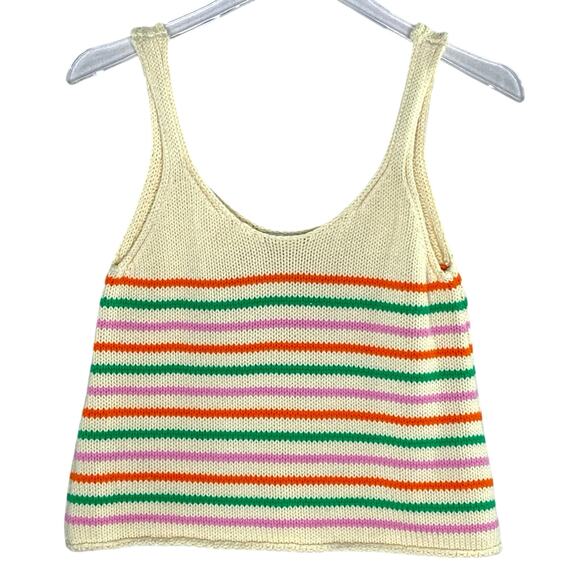 Zara S Womens Knit Sleeveless Sweater Tank Multicolor Stripe Crochet Hippie - Picture 1 of 9